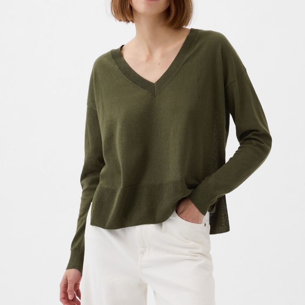 ANTHROPOLOGY Gabby Long Sleeve Cropped Wool Blend Sweater‎ in Green Size Medium